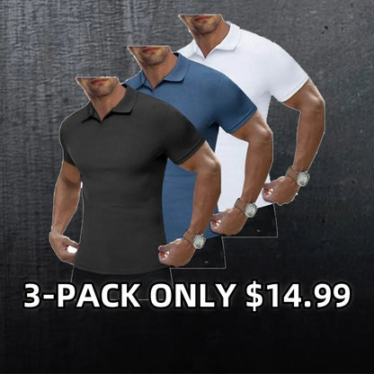JMIERR Men's Muscle V - Neck Slim - Fit Ribbed Polo