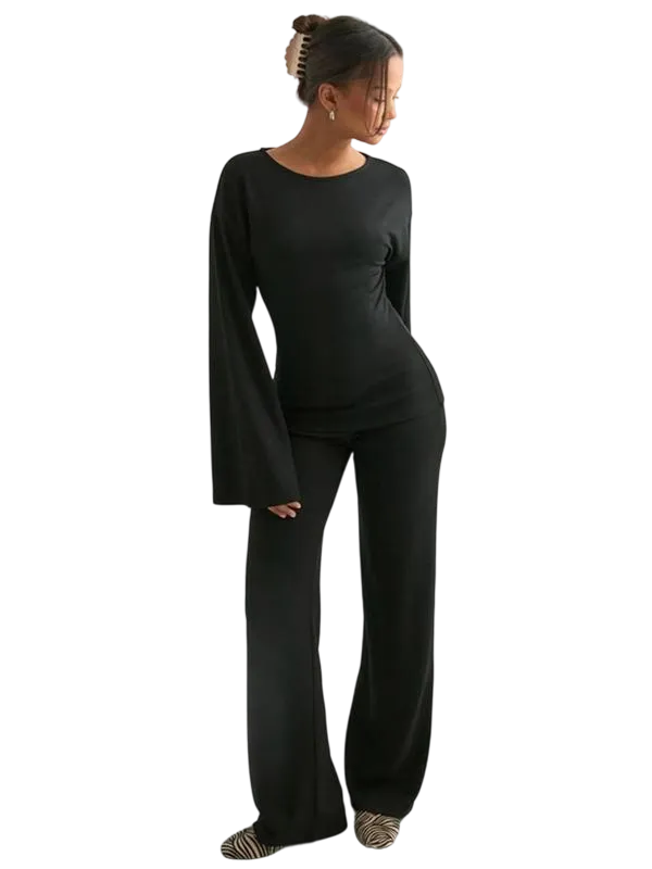 Long Sleeve Top & Straight Leg Pants Set