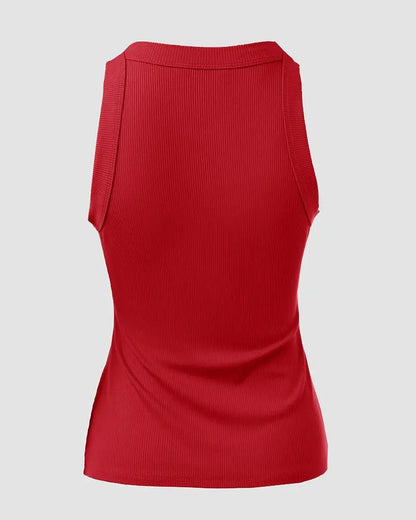 O-Neck Knit Sleeveless Basic Slim Fit Tummy Control Tank Casual Top(Without Pads)