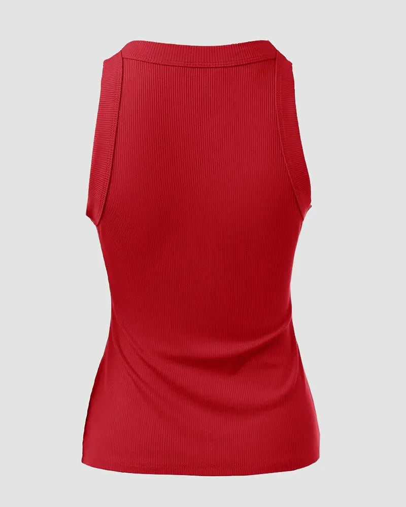 O-Neck Knit Sleeveless Basic Slim Fit Tummy Control Tank Casual Top(Without Pads)