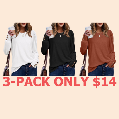 Long Sleeve Shirts for Women Blouses Dressy Casual Puff Sleeve Fashion Clothing Tops with Buttons