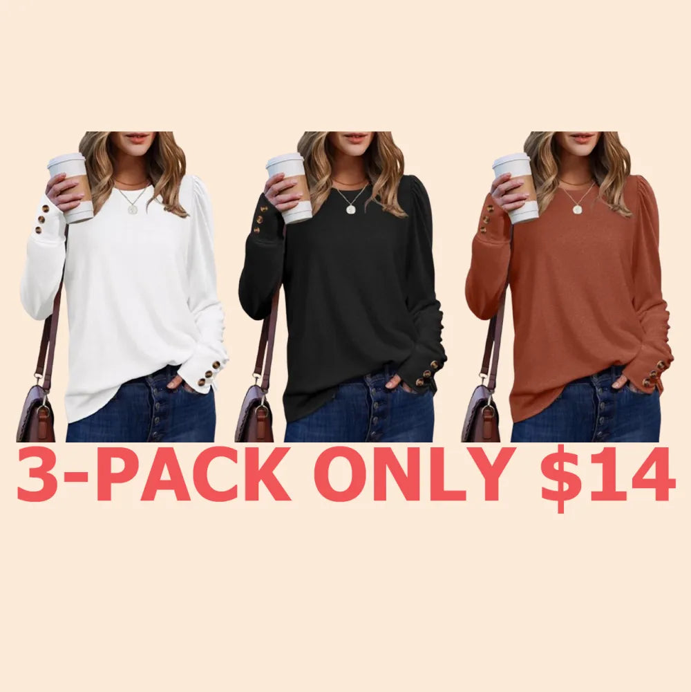 Long Sleeve Shirts for Women Blouses Dressy Casual Puff Sleeve Fashion Clothing Tops with Buttons