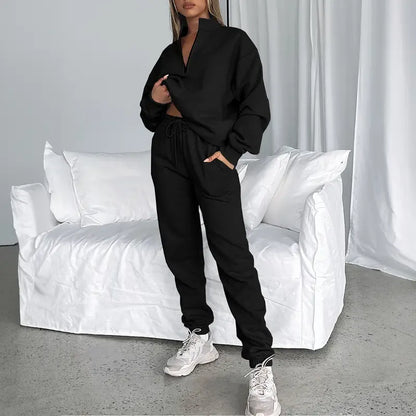 Women 2 Piece Outfits Sweatsuit Oversized Half Zip Pullover Long Sleeve Sweatshirt Jogger Pants Set with Pockets