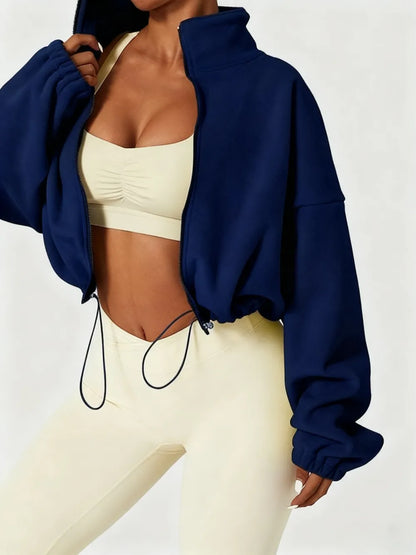 Women's Solid Color Zip Up Thermal Lined Sports Sweatshirt
