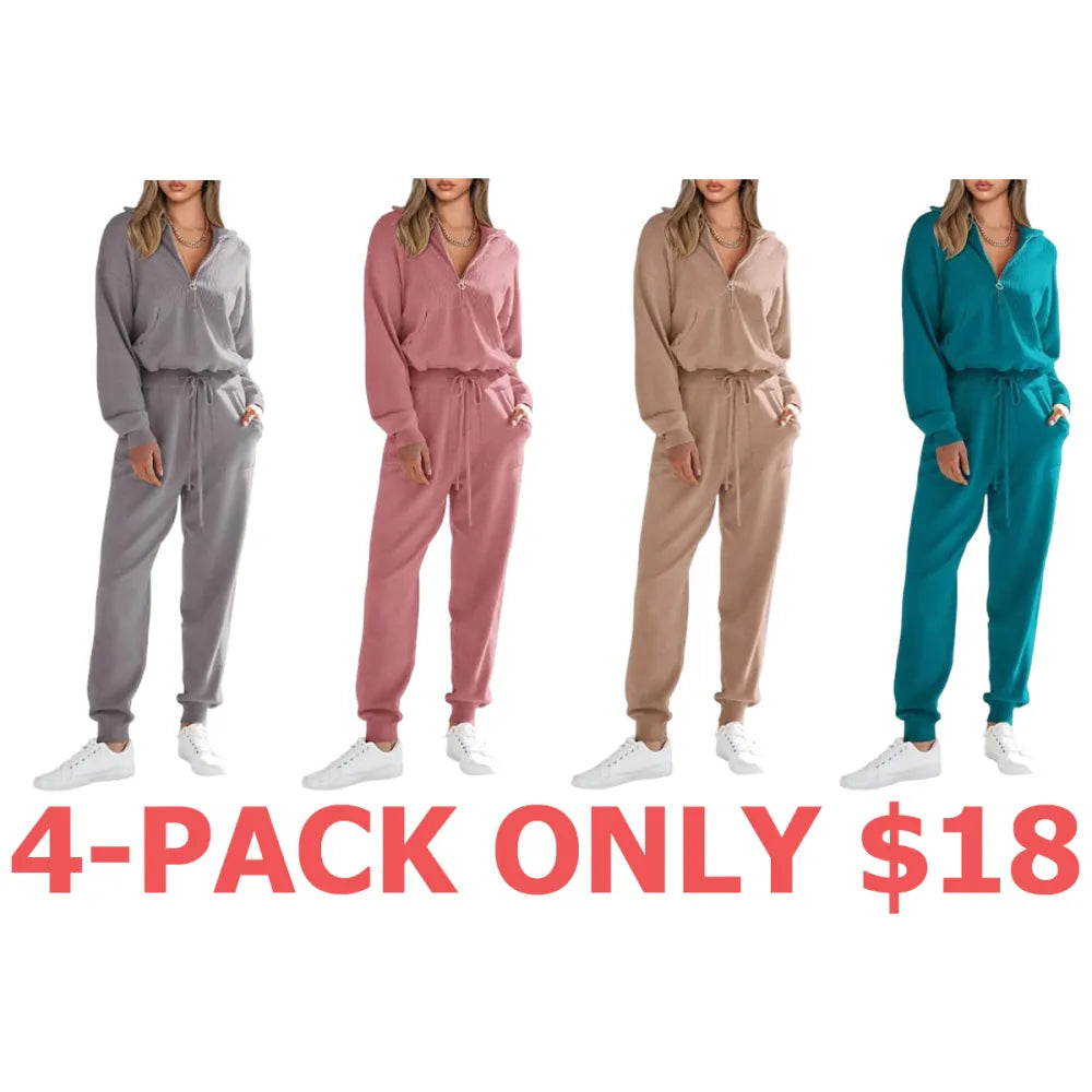 Women's 2-Piece Sweater Set Pullover Zip Up Sweatshirt Jogger Sweatpants Tracksuit Casual Outfit