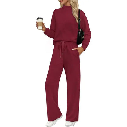Two Piece Sets for Women Fall Outfits Lounge Sets Mock Neck Tops Wide Leg Pants Vacation Travel Airport Outfits Casual Long Sleeve