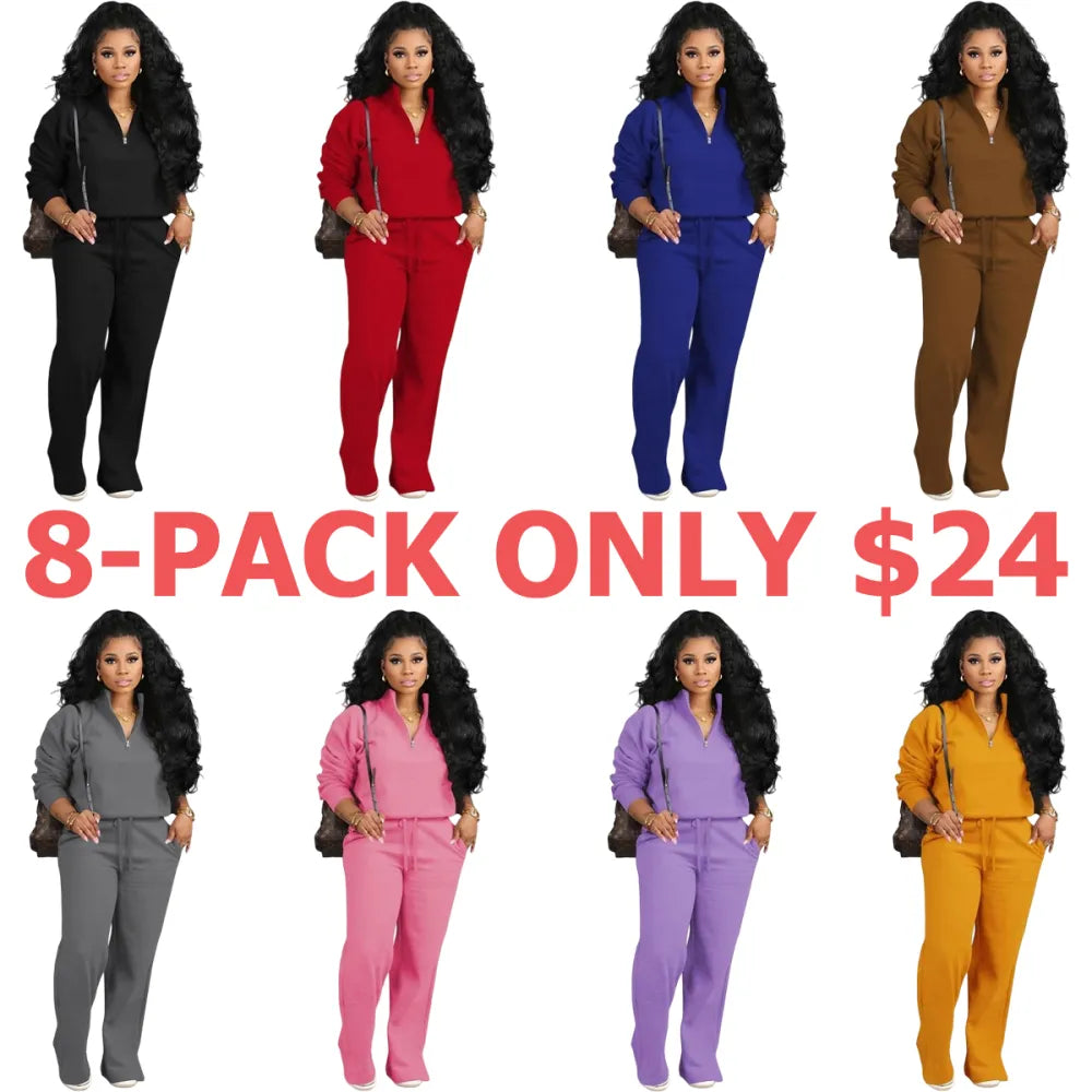 Two-piece Set Women's Solid Zip Up Funnel Neck Sweatshirt & Drawstring Waist Pants