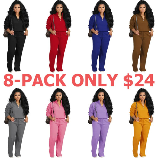 Two-piece Set Women's Solid Zip Up Funnel Neck Sweatshirt & Drawstring Waist Pants