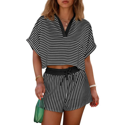 Women‘s Striped 2 Piece Short Sets