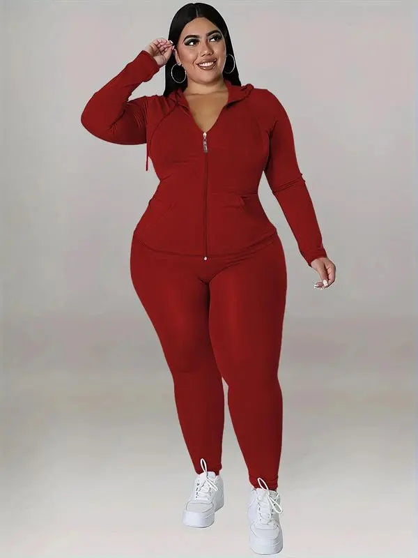 Women's Solid Color Hoodie Long Sleeve Top and Pants Sports Set