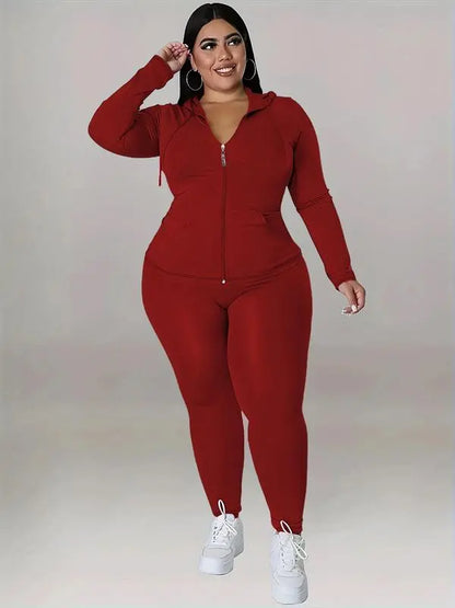 Women's Solid Color Hoodie Long Sleeve Top and Pants Sports Set