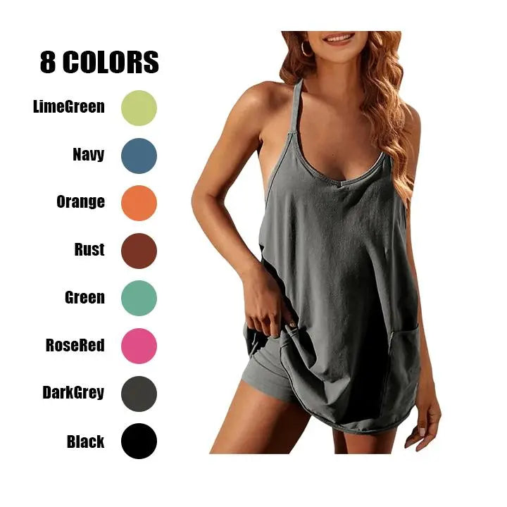 Women's Summer Sleeveless Mini Dress, Casual Sporty Dress, Short Tennis Skirt with Pockets