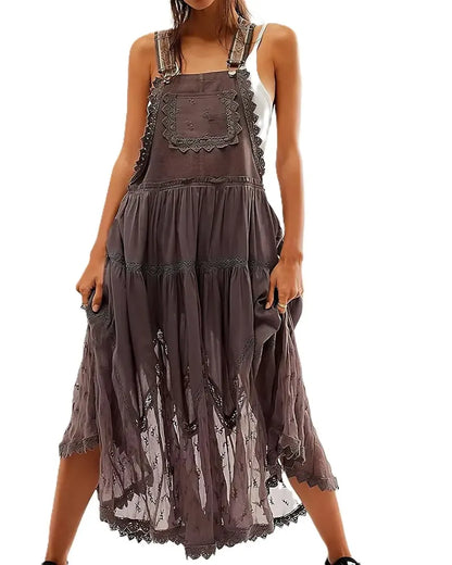 Women's Basic Minimalist Sleeveless Laced Embroidered Tulle Bib Dress