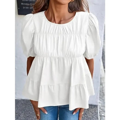 Puff Sleeve Peplum Babydoll Tops