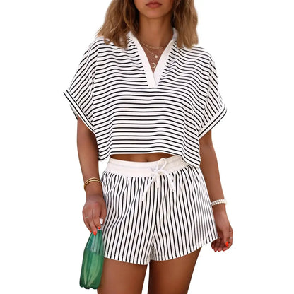 Women‘s Striped 2 Piece Short Sets