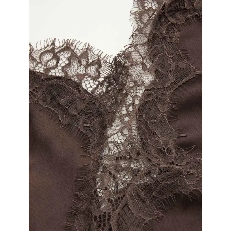 V-neck Floral Lace Lettuce Trim Cami Blouse