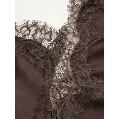 V-neck Floral Lace Lettuce Trim Cami Blouse