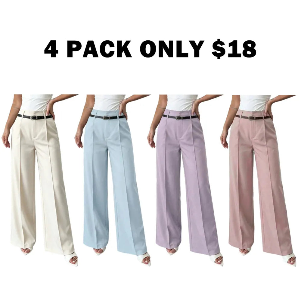 Women's Elastic Waist Solid Color Zipper Button Pocket Wide Leg Trouser Pants