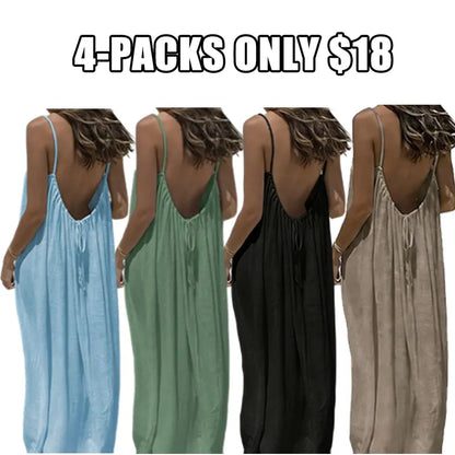 Women's Cotton Linen Backless Loose Dress