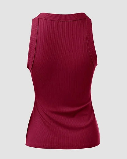 O-Neck Knit Sleeveless Basic Slim Fit Tummy Control Tank Casual Top(Without Pads)