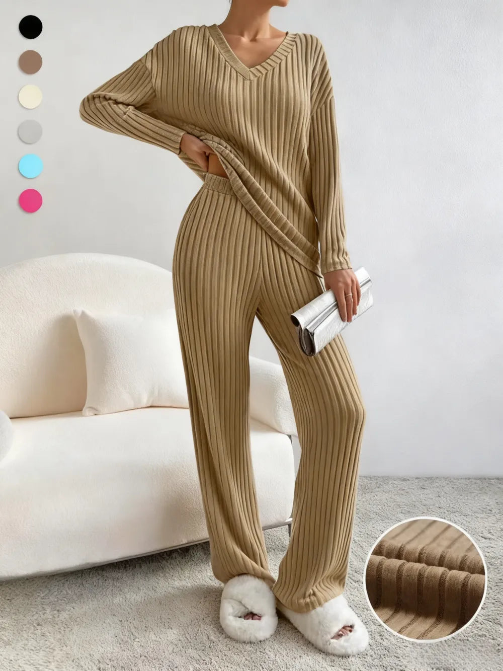 Women's Solid Drop Shoulder Pocket Lounge Set