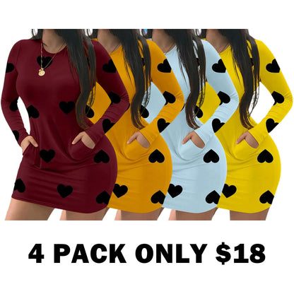 Women's Heart Pattern Long Sleeve Dress