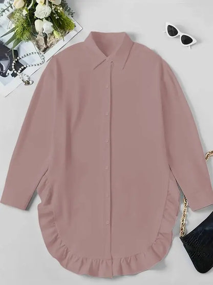 Women's Plain Ruffle Trim Button Front Blouse