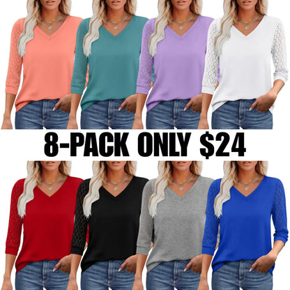 3/4 Long Sleeve V-Neck Lace Tunic