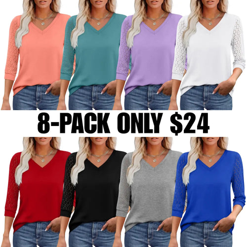 3/4 Long Sleeve V-Neck Lace Tunic