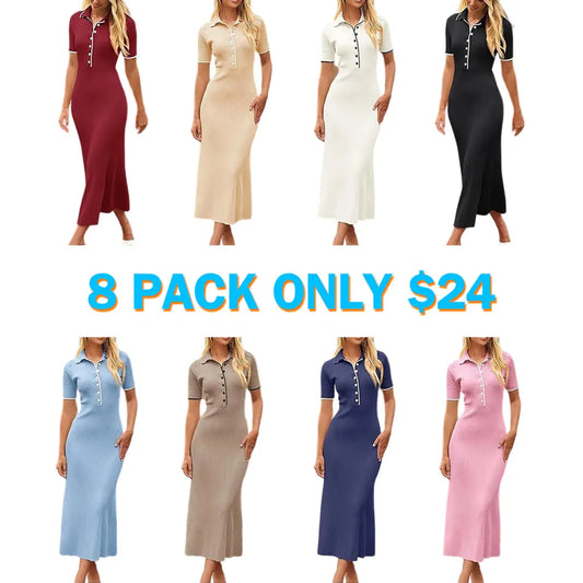 Women's V Neck Ribbed Knit Maxi Dress