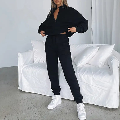 Women 2 Piece Outfits Sweatsuit Oversized Half Zip Pullover Long Sleeve Sweatshirt Jogger Pants Set with Pockets