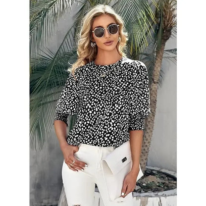 Cicy Bell Women's Polka Dot 3/4 Sleeve Blouse Tops Ladies Casual Office Work Crew Neck T-Shirt Spring Soft Crewneck