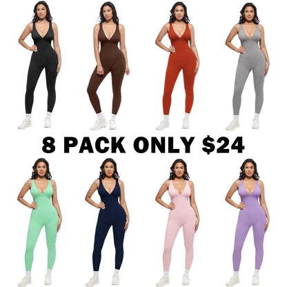 Deep V High-Waisted Tummy Control Jumpsuit