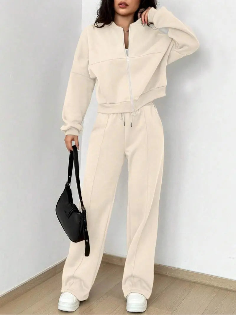 Casual Striped Long Sleeve Zipper Jacket and Pants Set