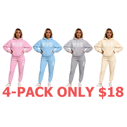 Women's Pink Print Hoodie And Drawstring Track Pants Set, Casual Sportswear, Long-Sleeved Hooded Jacket And Pants, Suitable For Autumn And Winter, Everyday Wear, Indoor And Outdoor Sportswear, Casual Sportswear.