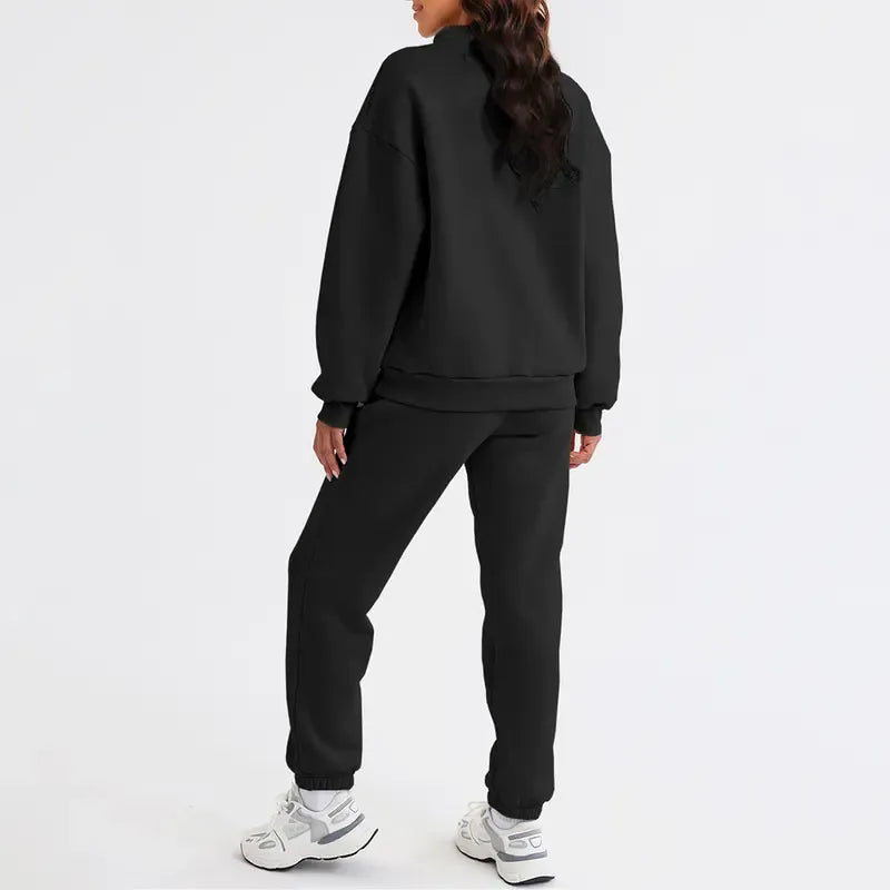Women 2 Piece Outfits Sweatsuit Oversized Half Zip Pullover Long Sleeve Sweatshirt Jogger Pants Set with Pockets