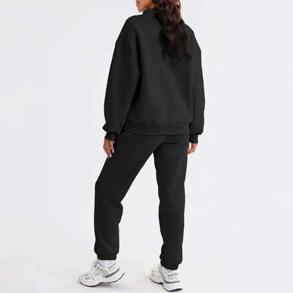 Women 2 Piece Outfits Sweatsuit Oversized Half Zip Pullover Long Sleeve Sweatshirt Jogger Pants Set with Pockets