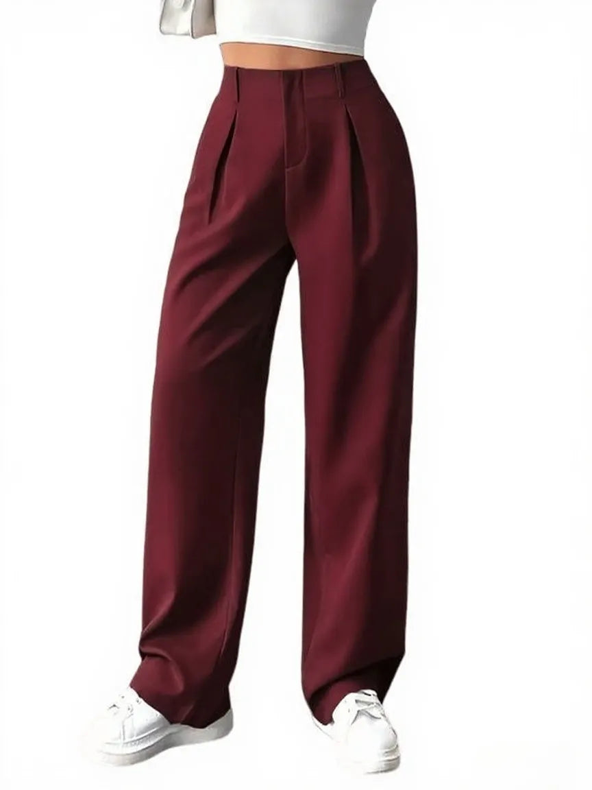 Women's Solid Color Plicated Pocket Wide Leg Pants