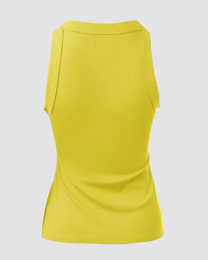 O-Neck Knit Sleeveless Basic Slim Fit Tummy Control Tank Casual Top(Without Pads)