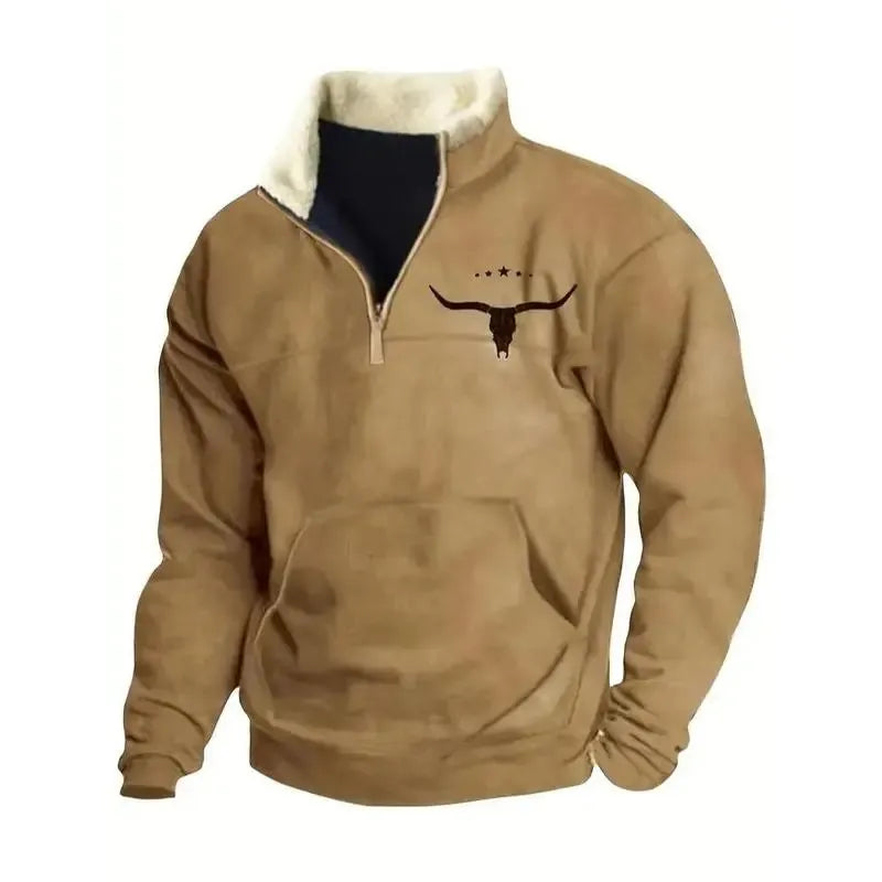 Retro western style, the sherpa lined sweatshirt is full of warmth!