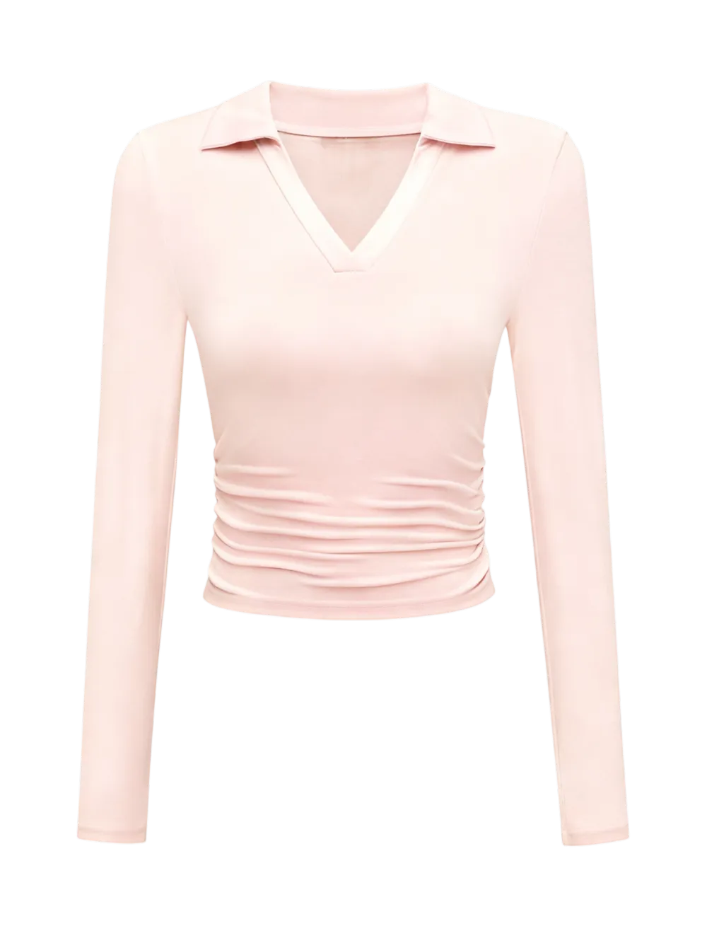 Knit Solid Color Long Sleeve V Neck Top
