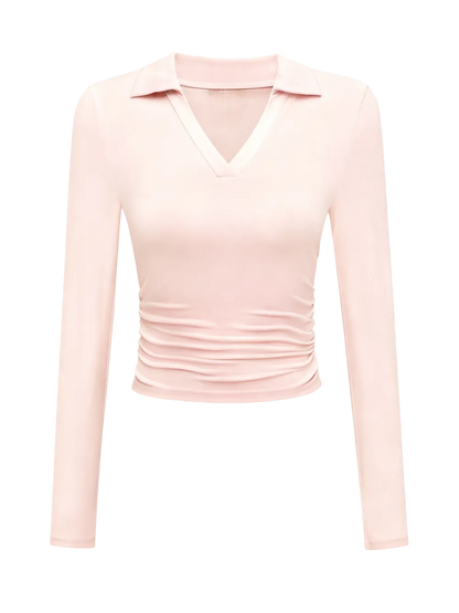 Knit Solid Color Long Sleeve V Neck Top
