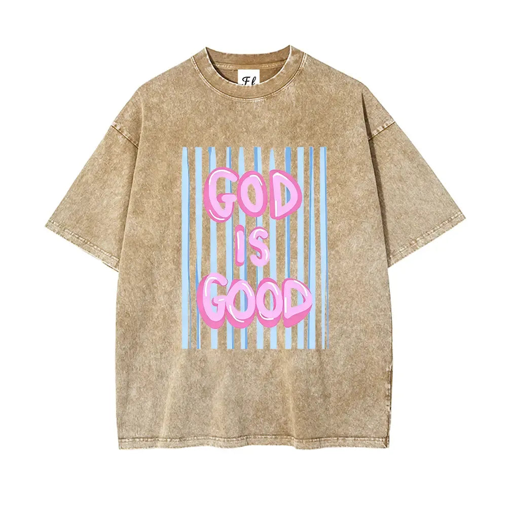 Unisex God is Good Print Washed T-Shirt