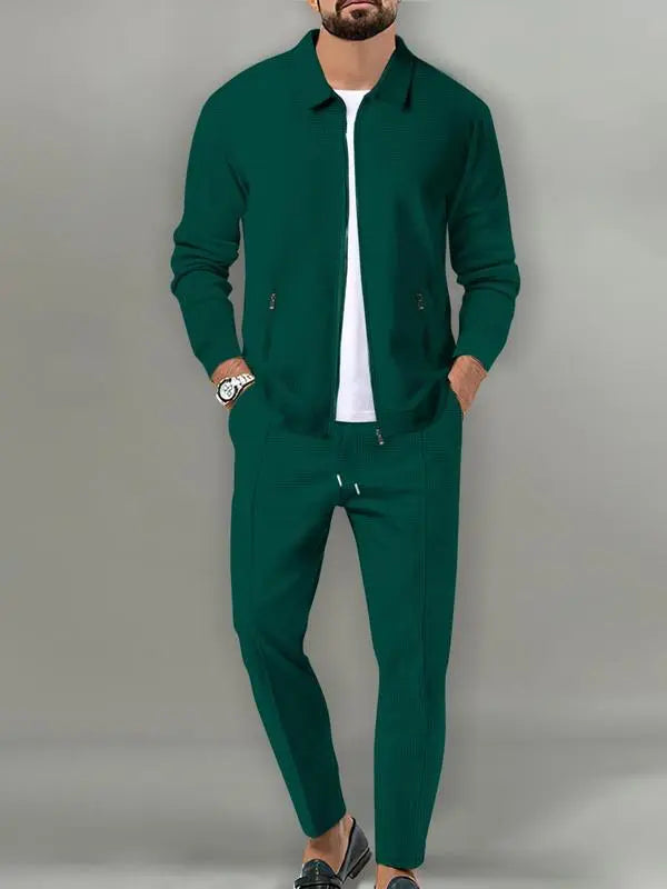 Men's Plain Zip Up Jacket & Drawstring Waist Pants Tracksuit Set