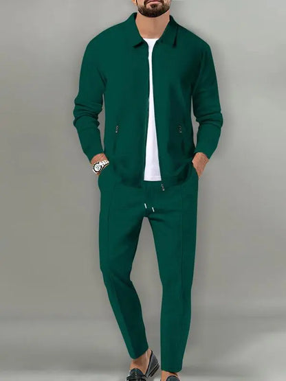 Men's Plain Zip Up Jacket & Drawstring Waist Pants Tracksuit Set