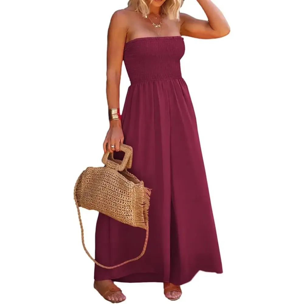 Women‘s Sleeveless Strapless Wide Leg Jumpsuits