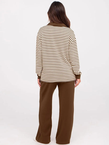 Women's 2 Piece Sets Outfits Casual Long Sleeve Sweatsuits Polo Top and Wide Leg Pants Matching Sets