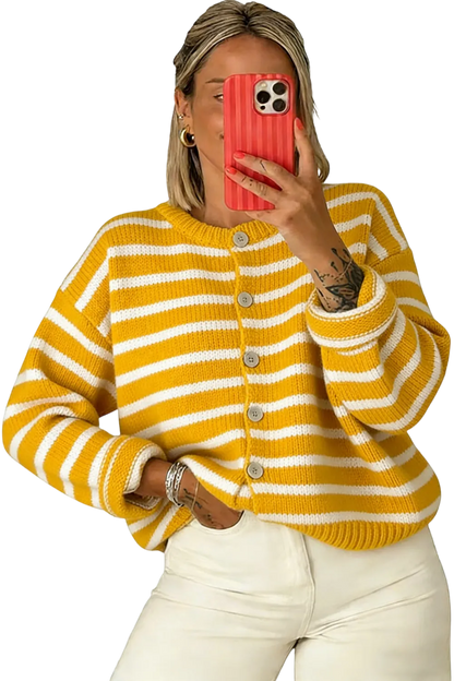 Women's striped button-up cardigan sweater