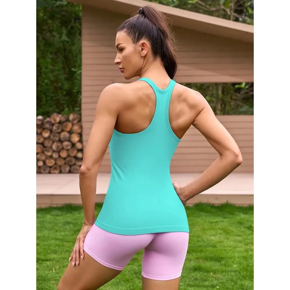 Women's Ribbed Sports Tank Top — Built-in Bra
