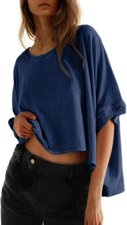 Dokotoo Summer Shirts 2025 Womens Solid T Shirts for Women Loose Oversized Tops Basic Tee